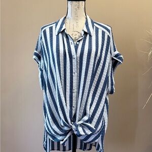 Jane and Delancey Blue and White Striped Button Down Shirt